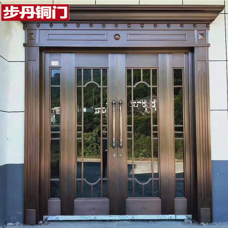 步丹玻璃门家用不锈钢门别墅大门四开子母户外庭院门浙江铜门厂家