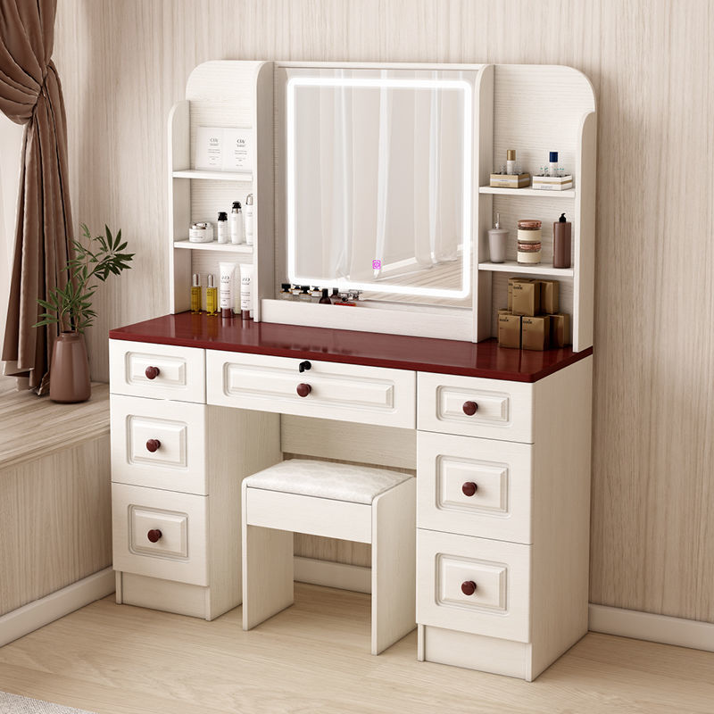 梳妆台镜子化妆桌卧室现代简约梳妆台收纳柜一体小型桌子网红少女