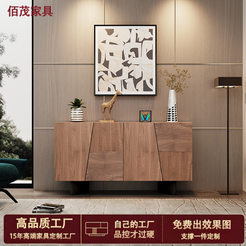 法式中古餐边柜靠墙一体储物柜意式轻奢现代实木雕刻设计感玄关柜