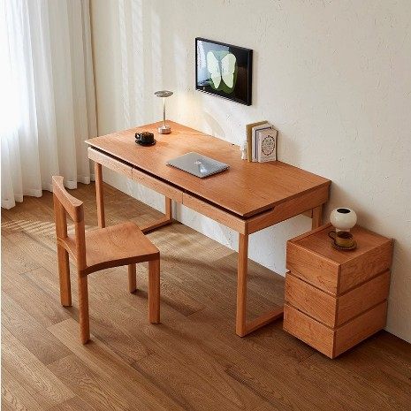 北美樱桃木原木书桌现代简约黑胡桃木家用多功能书桌长办公电脑桌