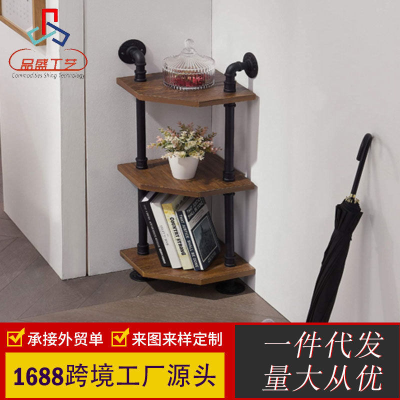 跨境厂家直供亚马逊置物架欧式工业风做旧装饰壁挂实木墙壁置物架