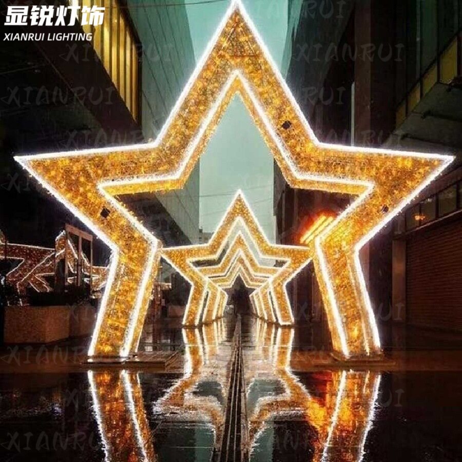 户外铁艺装饰灯星光隧道铁架拱门灯圣诞星星门头造型图案发光立体