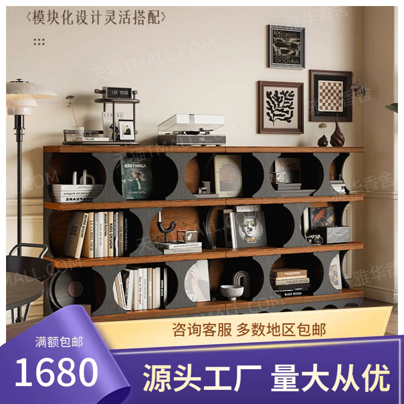 法式复古实木书柜小户型家用餐边柜储物柜哈迪德书架中古风玄关柜
