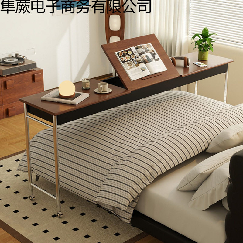 灵动岛跨床桌中古实木床上桌家用可移动书桌卧室床尾懒人电脑长桌