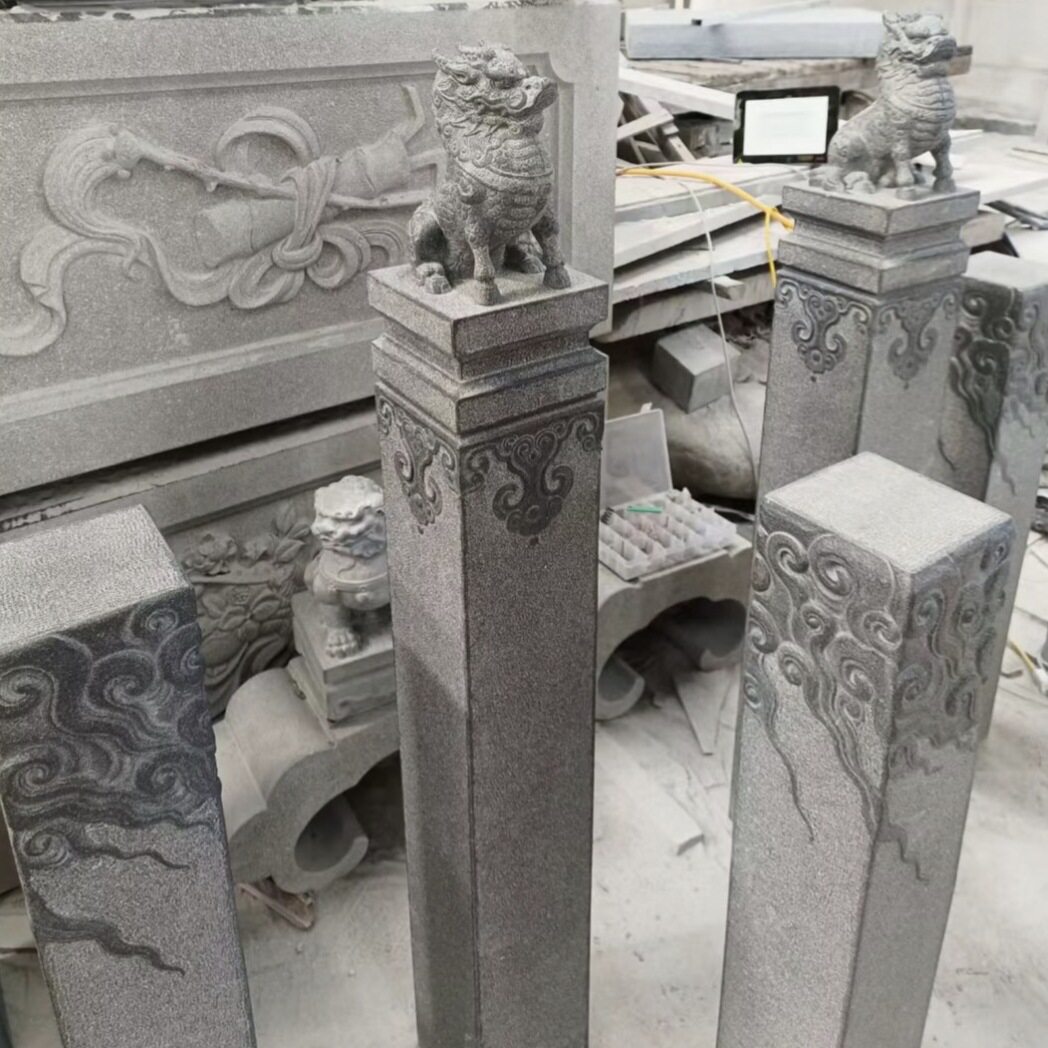 福建青石麒麟拴马柱门口雕塑