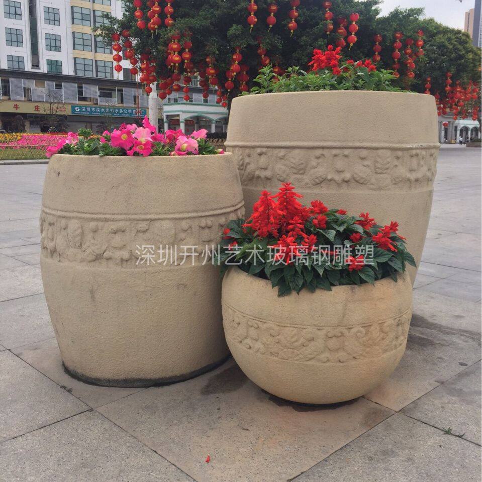 雕塑花钵户外广场商业街大花盆玻璃钢石头漆欧式庭院别墅大号花盆