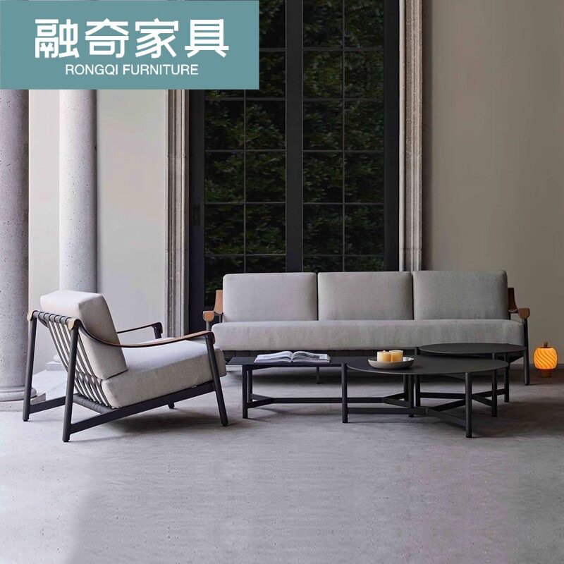 户外庭院沙发花园室外露天藤椅家具酒店会所休闲区沙发茶几组合