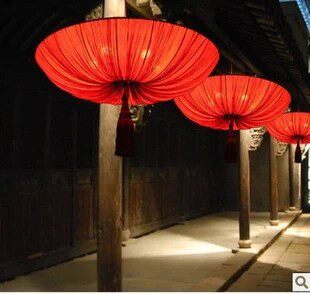 中式海洋布艺灯笼吊灯 古典荷花荷叶灯 酒店茶楼餐厅过道仿古灯具