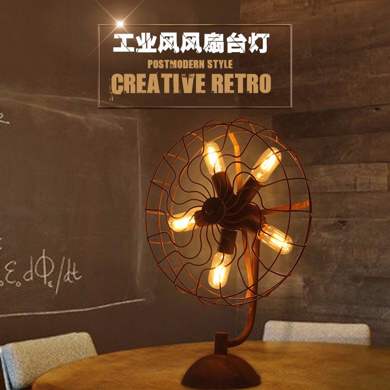 loft餐厅客厅卧室床头美式乡村简约创意工业风装饰扇台灯风扇复古