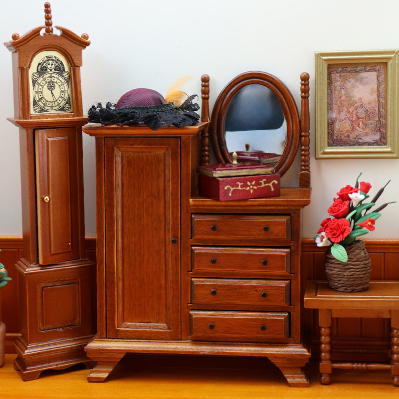 1:12娃娃屋dollhouse迷你家具微缩场景摆件欧式复古储物梳妆柜
