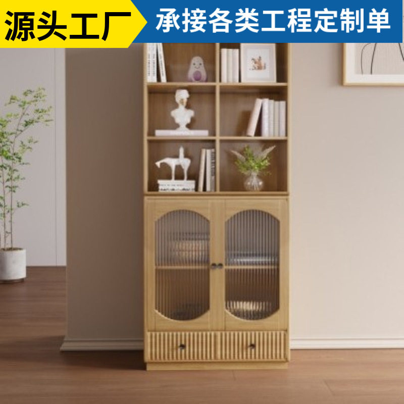 客厅书柜置物柜靠墙家用可移动简易玻璃门储物展示落地矮书柜实木