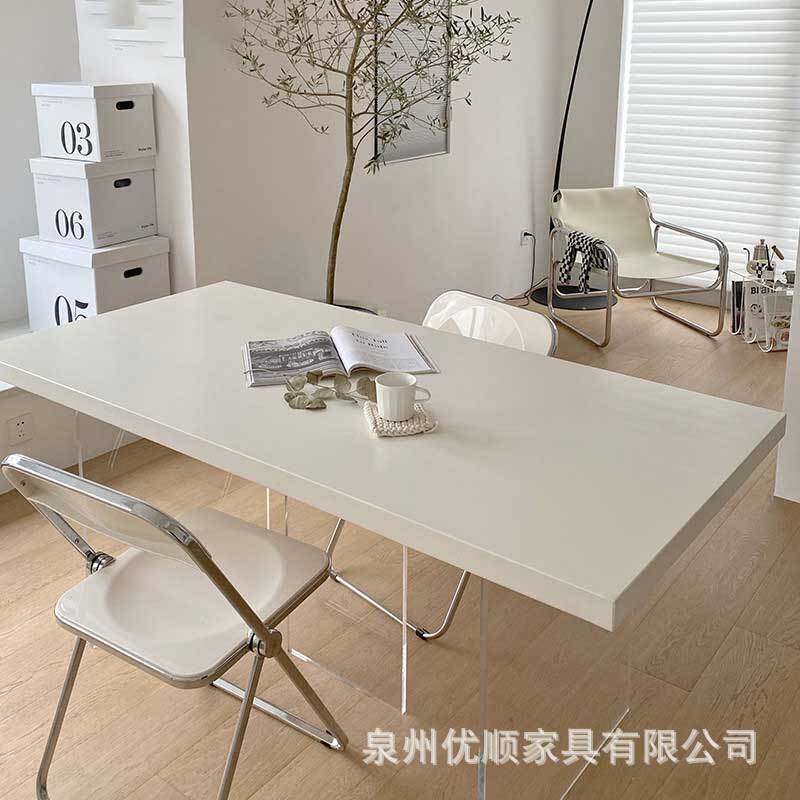 轻奢亚克力悬浮实木餐桌创意办公电脑桌家用书桌设计师白色工作台