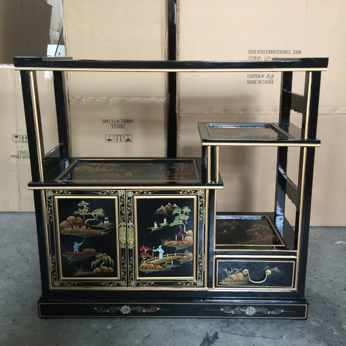 至高美中式复古山水书柜置物架