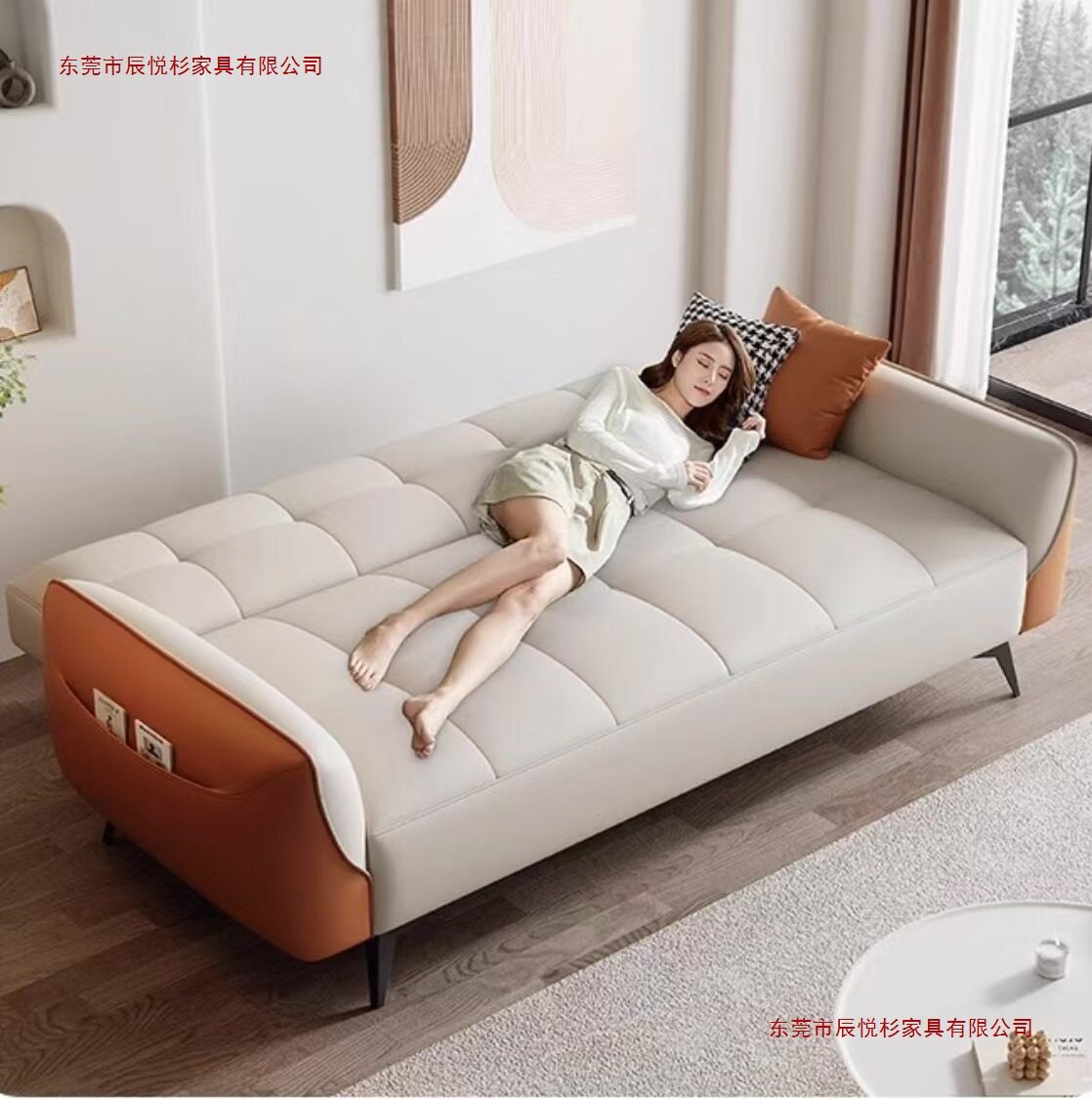 猫抓皮沙发床多功能两用现代简约客厅公寓小户型单双人可折叠沙发