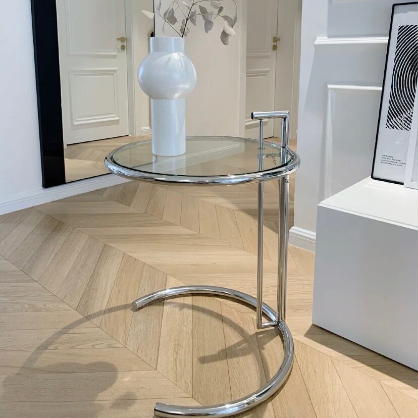 简约不锈钢升降茶几玻璃小边几圆桌轻奢创意咖啡桌ins网红角几