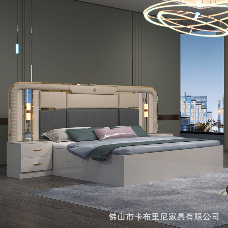 出口广东佛山一米八双人大床衣柜组合主卧板式家用卧室家具轻奢
