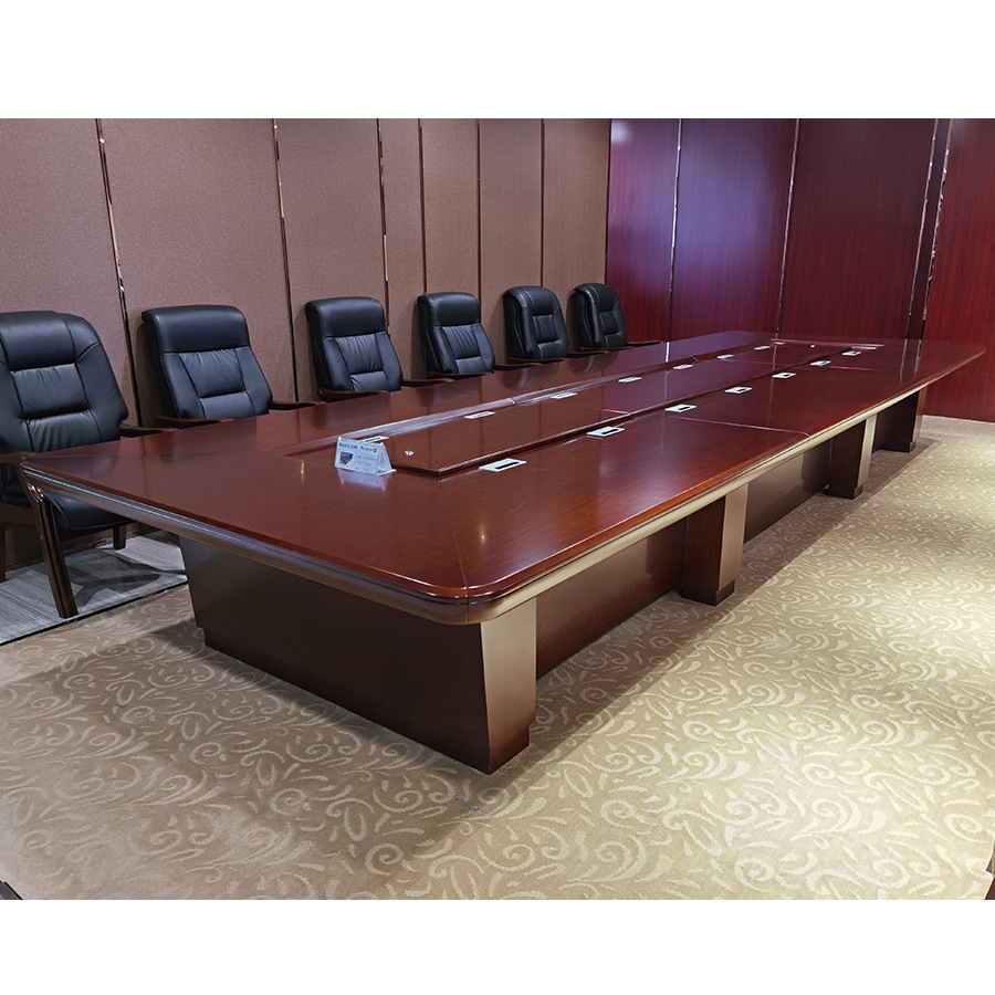 中式办公家具厂家实木木皮会议桌大型会议桌油漆会议桌H-82C