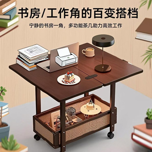 沙发边几可移动实木边柜客厅小桌子中古小推车卧室床边桌折叠边几