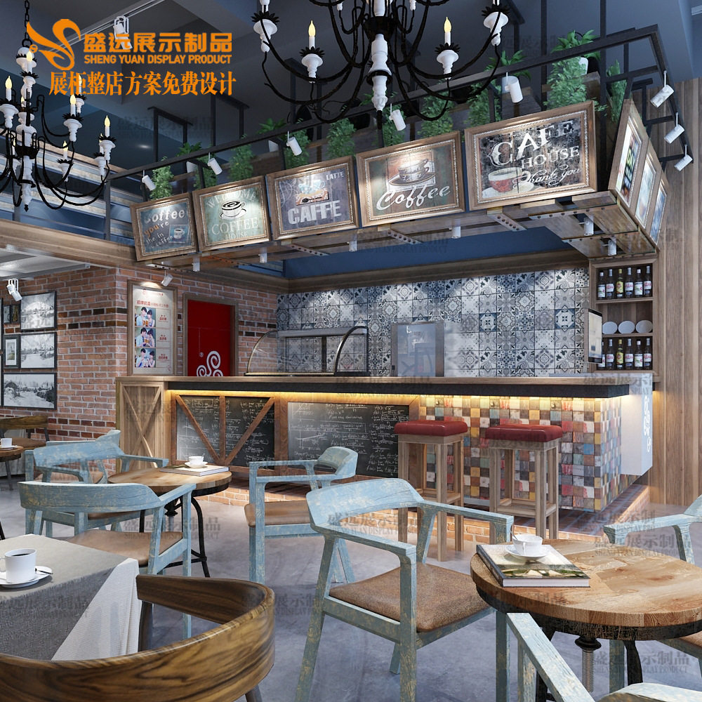 简约工业风实木复古转角收银台