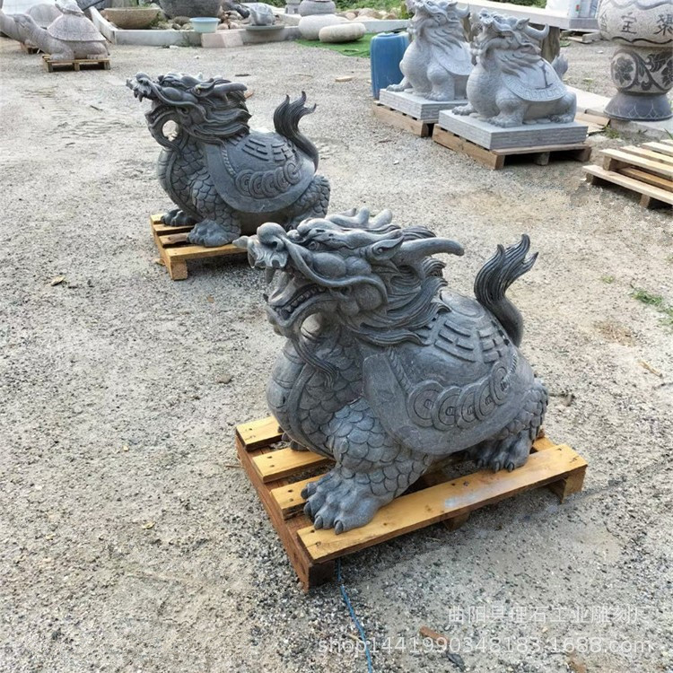 一对石雕龙头龟赑屃喷水庭院摆件