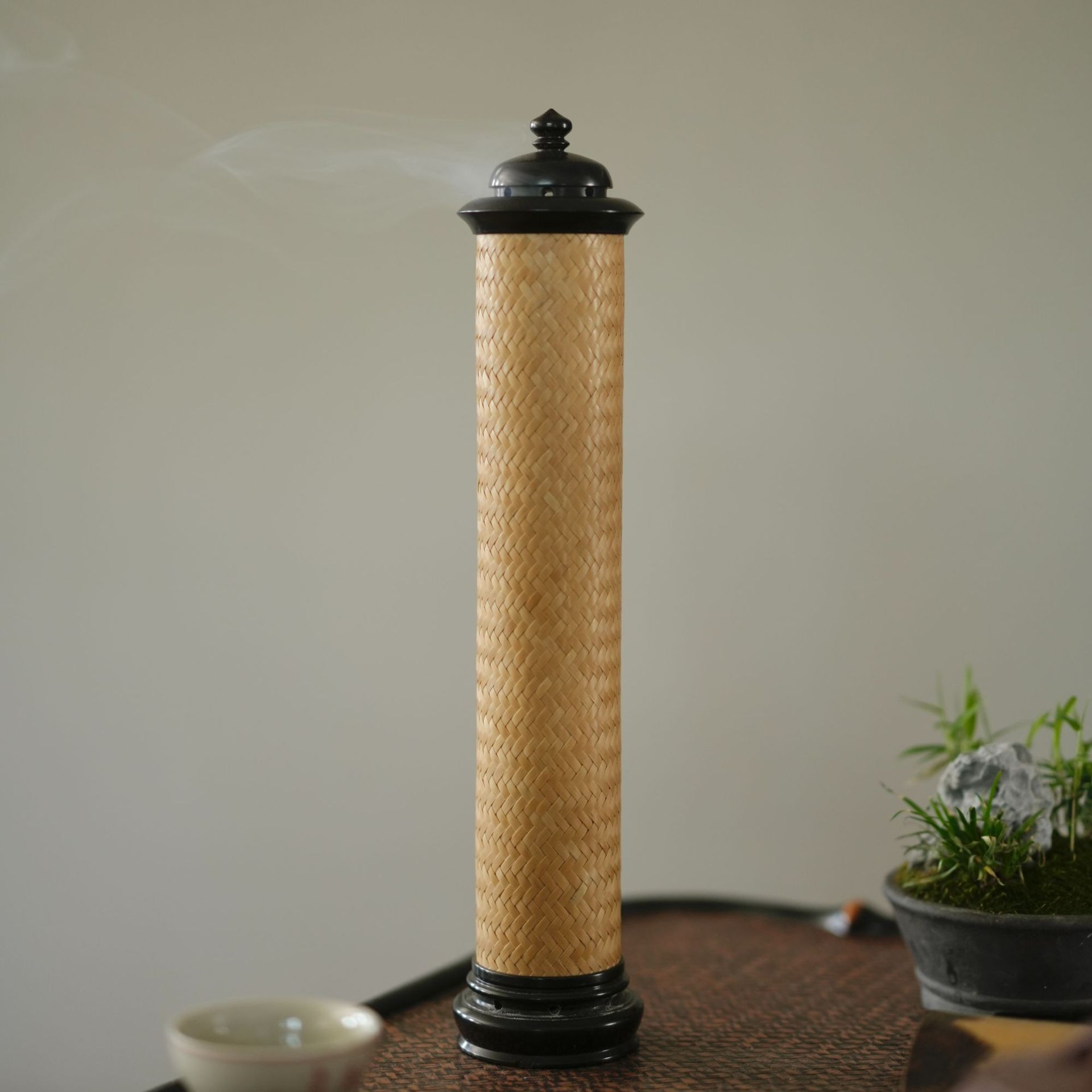 竹编香炉黑檀木 熏香炉 立香炉 香道配件 茶道配件