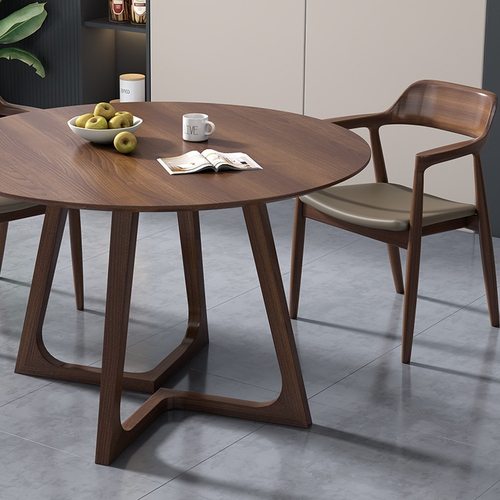 实木圆餐桌商用会客接待桌北欧家用饭桌子咖啡桌休闲洽淡桌椅组合