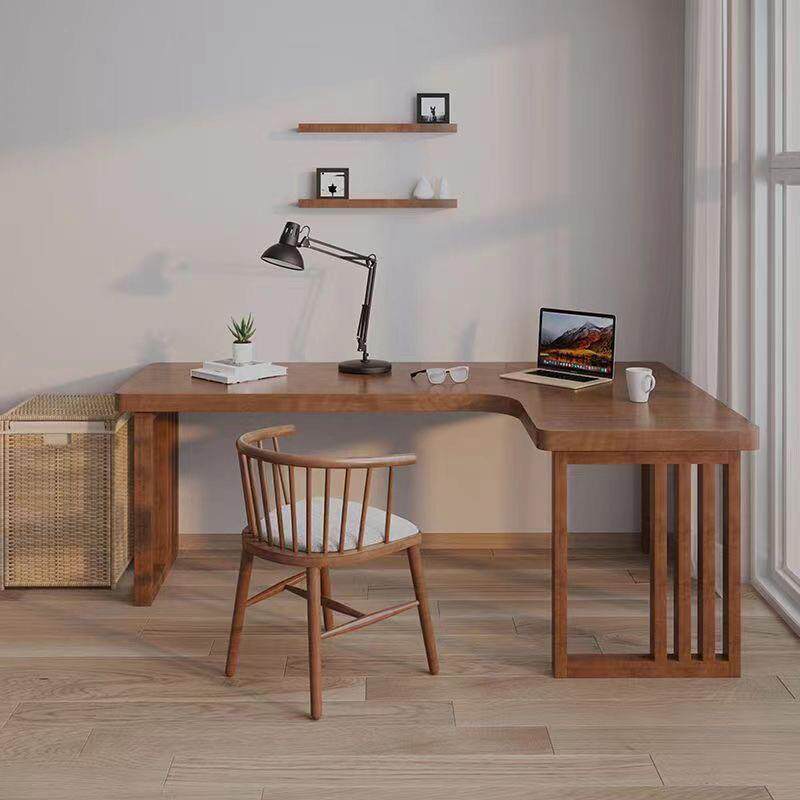 实木L型书桌转角台式电脑桌家用卧室靠墙角工作台拐角学习办公桌
