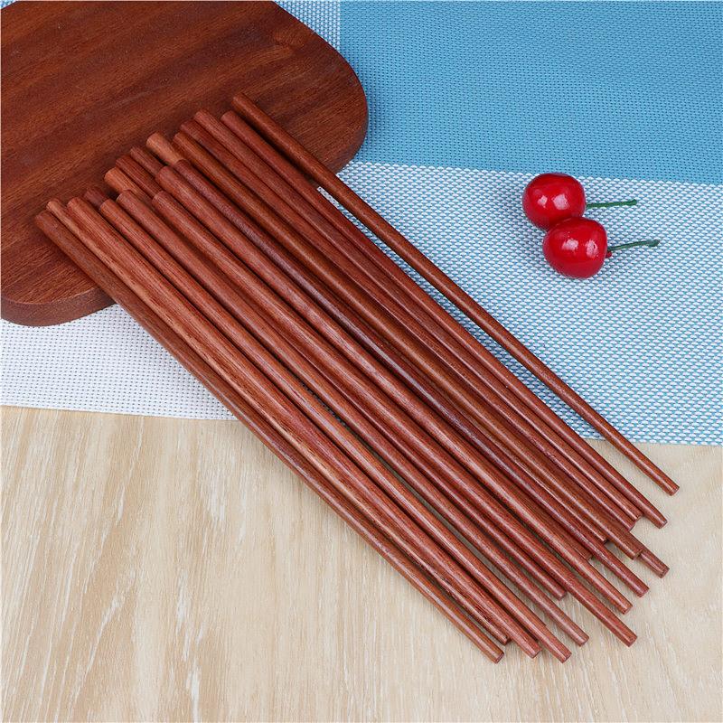 天然实木筷子红檀木筷家用木筷10双装筷子原木筷鸡翅木筷家用筷子