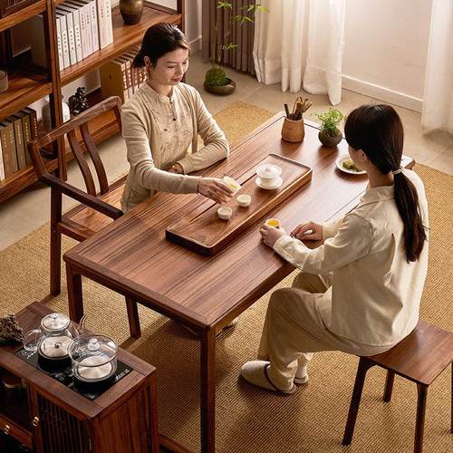 胡桃木茶桌椅组合套装新中式实木家用喝茶桌客厅阳台泡茶台茶桌子