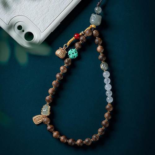 天然越南芽庄白奇楠沉香手机挂绳短款手腕木质挂绳手机保护壳挂饰