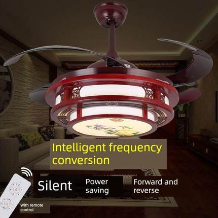 变频隐形风扇灯吊扇灯实木艺中式餐厅客厅led遥控带风扇吊灯52寸