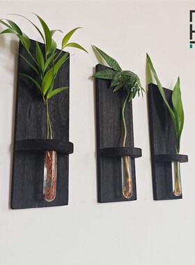 精选黑色实木壁挂花器简约背景墙遮挡干花瓶架民宿水培绿植物ins