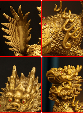 纯黄铜家庭瑞兽火麒麟看门一对全铜招财大门口客厅办公室装饰摆件