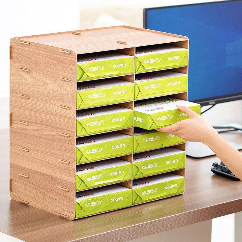 双排架子木质大容量A4文件架放印表机置物架子桌面办公收纳用品创