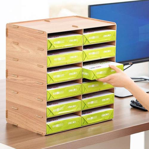 双排架子木质大容量A4文件架放印表机置物架子桌面办公收纳用品创