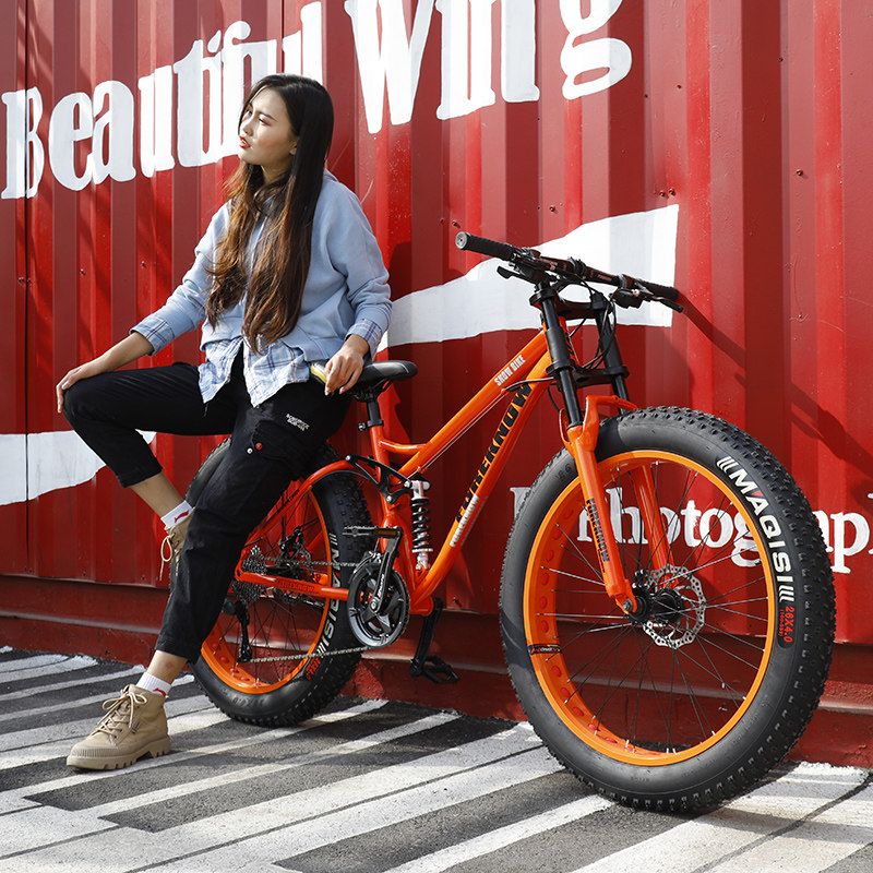 山地越野自行车沙滩雪地4.0超宽大轮胎一体轮成人男女学生变速车