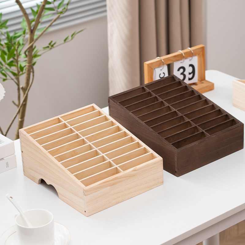 大学生班级办公室会议存放木质手机多格收纳盒钢化膜壳展示置物架