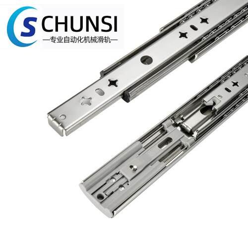53宽三节缓冲滑轨静音滚珠加厚带阻尼工业重型轨道抽屉房车导轨