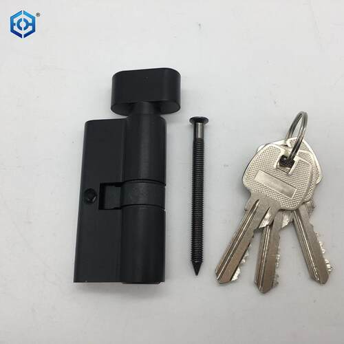 铜材质单开锁芯带拧手门用锁芯黑色锁芯60mm居中锁芯五金配件