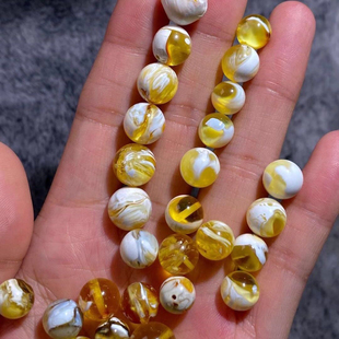 妖花溶洞蜜金妖花蜜蜡圆珠妖孽纹圆珠金刚菩提配珠蜜手串半蜜半珀