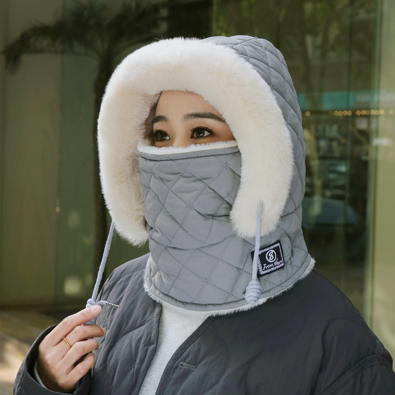 女士冬季毛绒围巾帽保暖防寒面罩护颈防风帽加厚骑行帽子微博一体