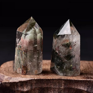 天然绿幽灵水晶六棱柱摆件单尖双尖柱子千层山水晶柱家居办公摆设