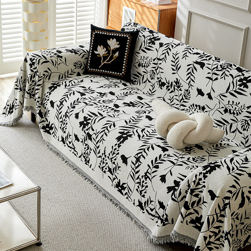 法式奶油风雪尼尔沙发巾四季通用沙发盖布全包高级感沙发套罩毯子