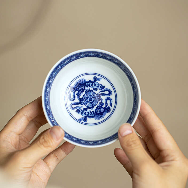 缠枝莲家用青花大容量茶盏陶瓷
