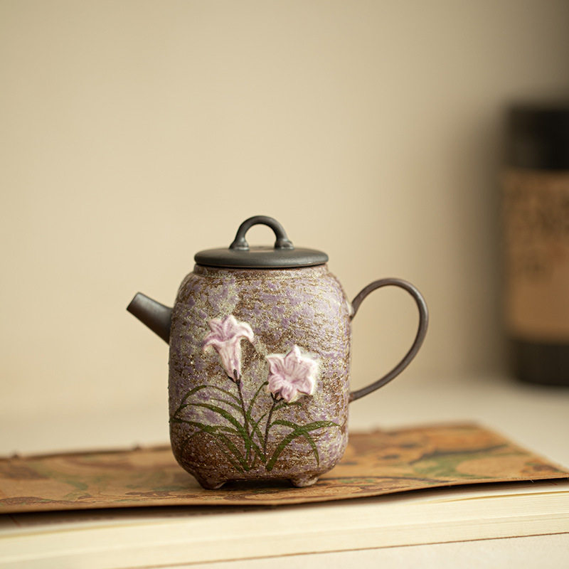 老岩泥雾岩凝香百合花四方壶高档家用陶瓷茶壶轻奢功夫茶具闷茶壶