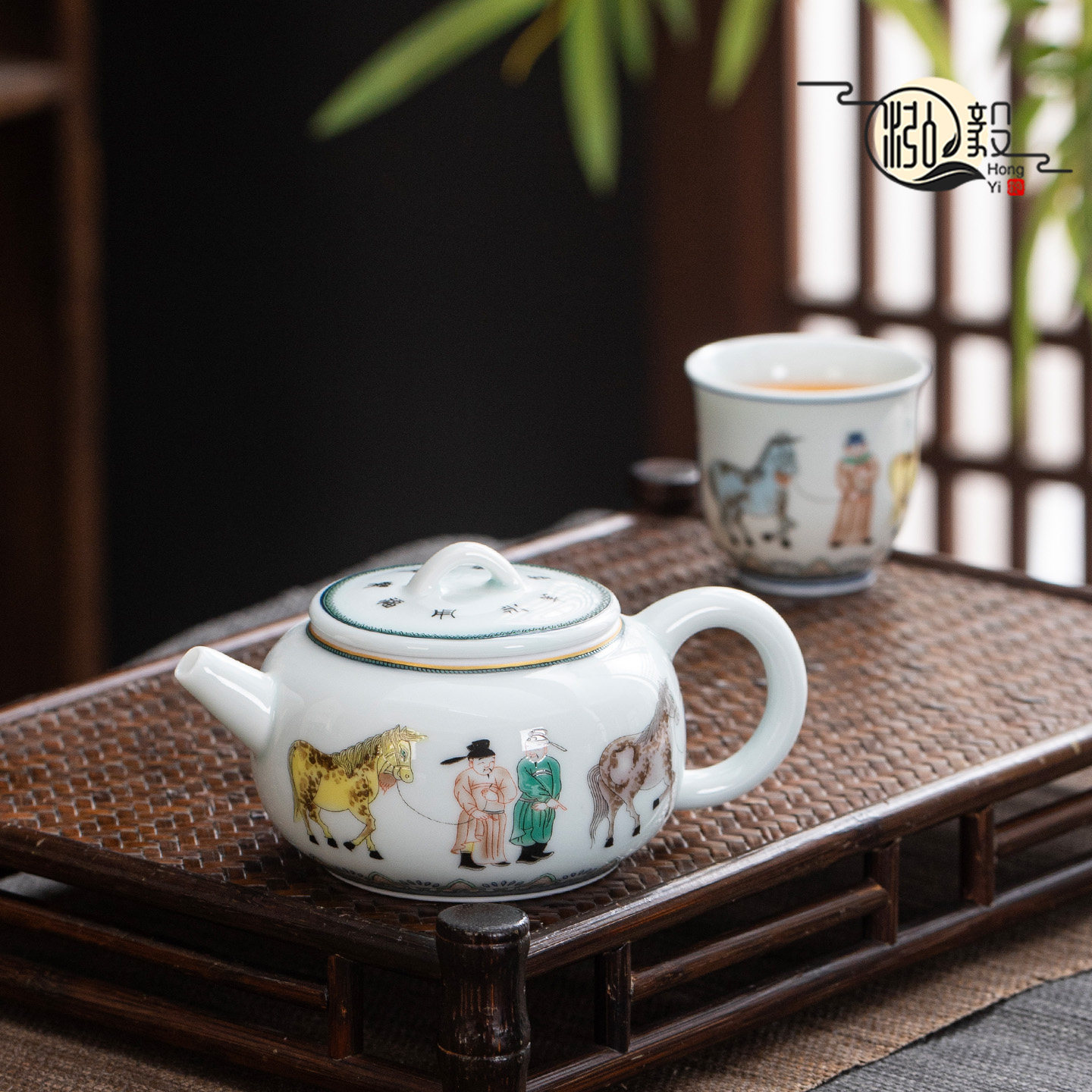 新中式斗彩仿古走马观花茶壶茶杯陶瓷茶具国风复古仿古茶具