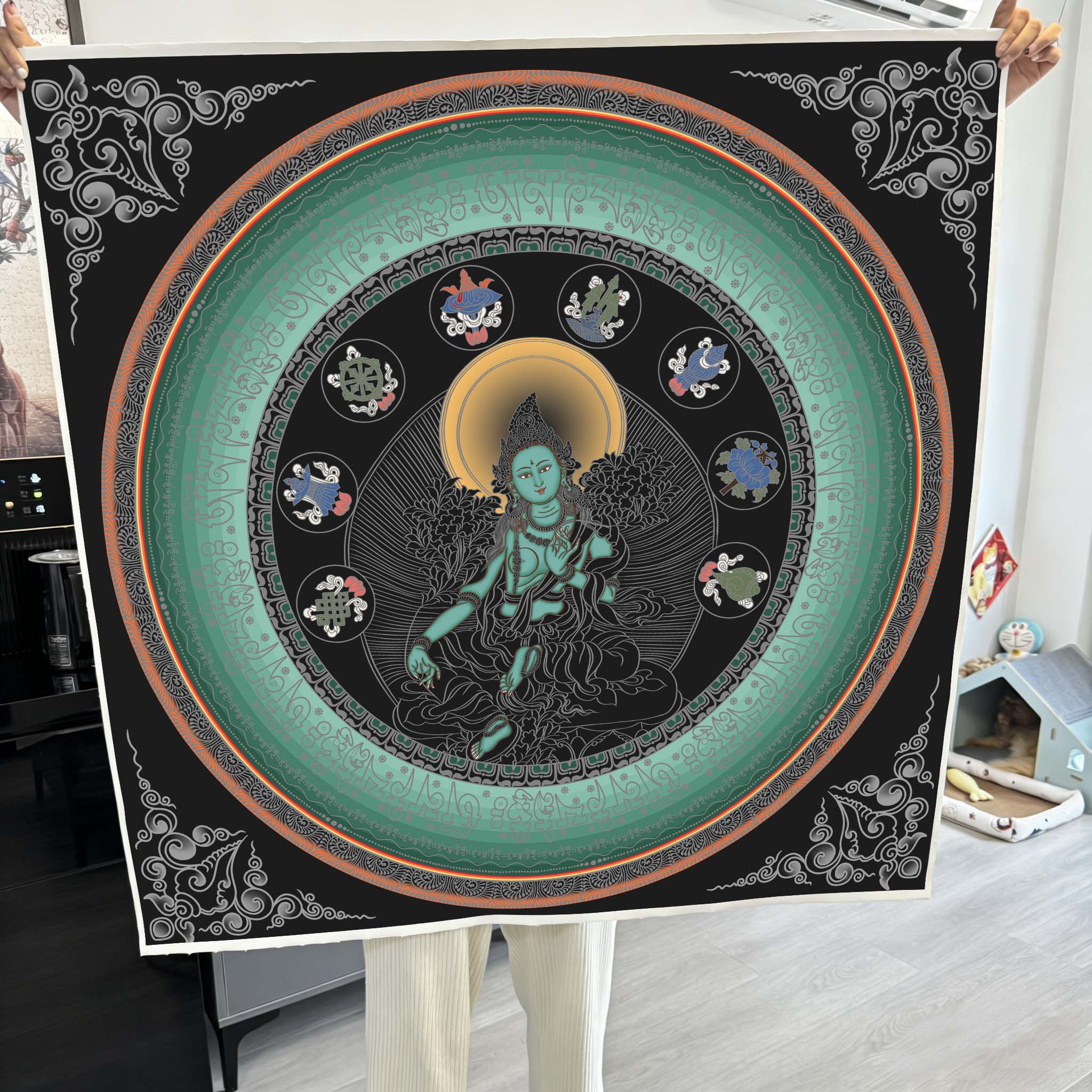 绿度母坛城唐卡西藏手绘diy手工画布挂画画成人涂色数字油画菩萨图片