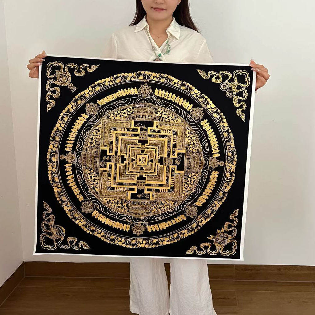 时轮金刚坛城唐卡手绘diy描金手工唐卡西藏手绘挂画客厅玄关入户