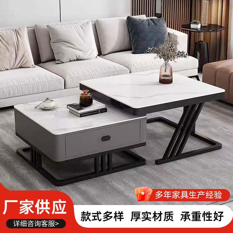 出口外贸玻璃茶几客厅家用现代简约玻璃岩板方形组合沙发小桌子