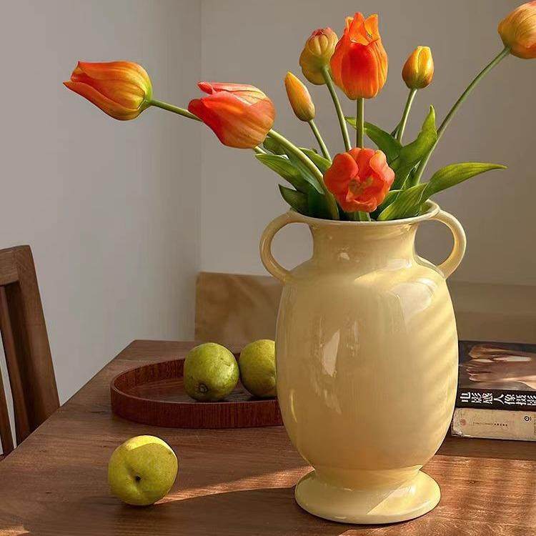 法式复古陶瓷花瓶双耳中古花器奶油风高脚奶壶水培插花,农机/农具/农膜,其它农用工具,淘宝优惠券,粉丝福利购,淘宝优惠卷